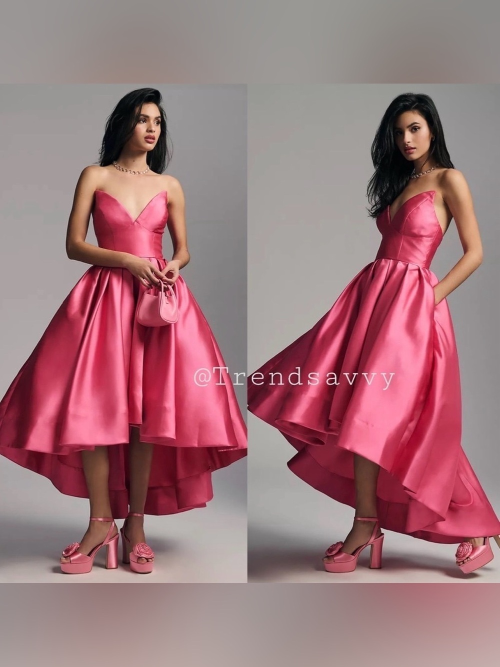 Anthropologie Hutch Sabrina Pink High Low Strapless Formal Dress Petite 8P NWT